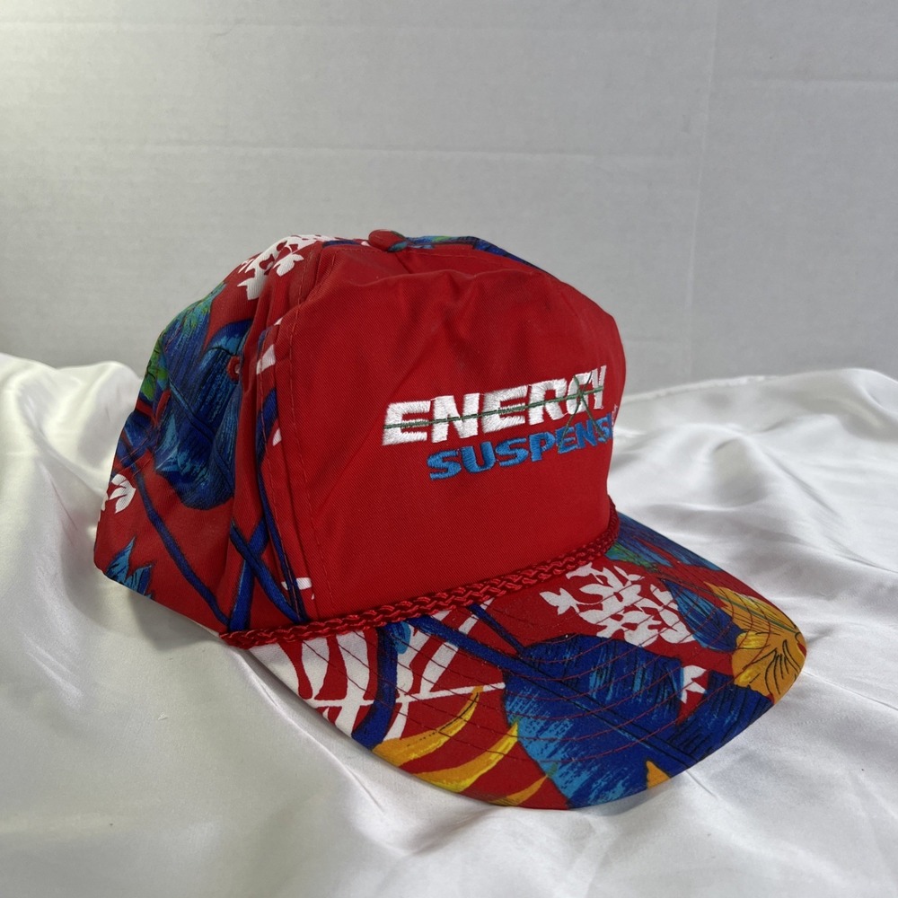 Vinatge Nissin Tropical Leaf Trucker Cap Hat Retro Hawaiian One Size Red Blue‎